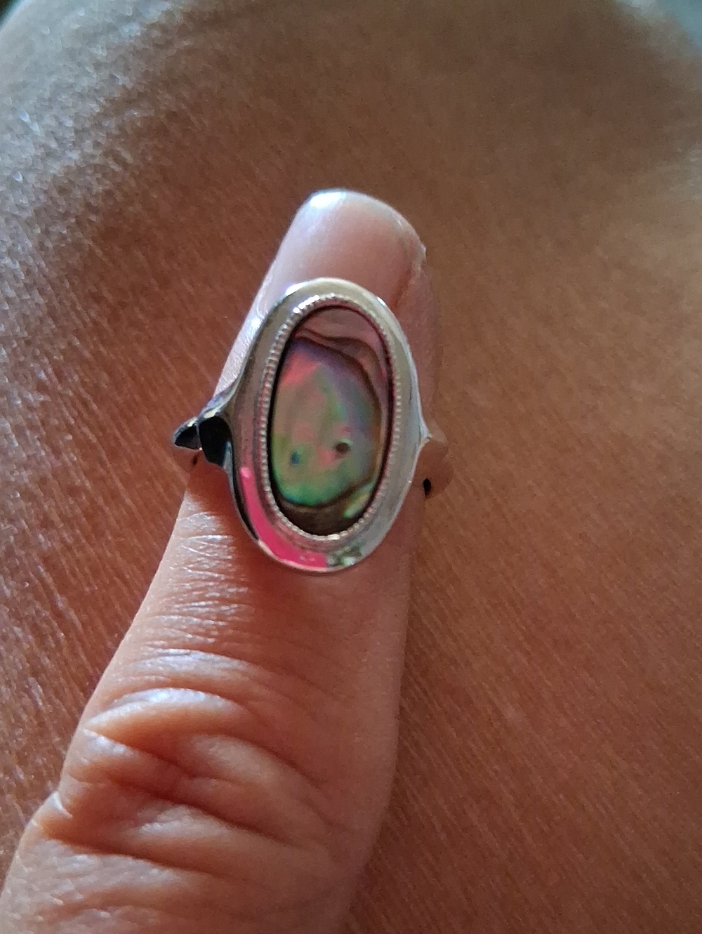 Sterling Silver Abalone Inlay Oval Ring - Multicolor